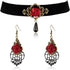 RareLove Red Rose Teardrop Gothic Lolita Velvet Choker Necklace and Dangle Earrings Jewelry Set Halloween Costumes for Women Accessories...