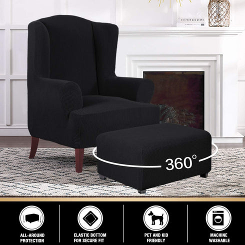 PrinceDeco Stretch Ottoman Cover Slipcovers Rectangle for Living Room Foot Stool Stretch Covers to Fit Ottoman Foot Rest, Thick Checked Jacquard F...