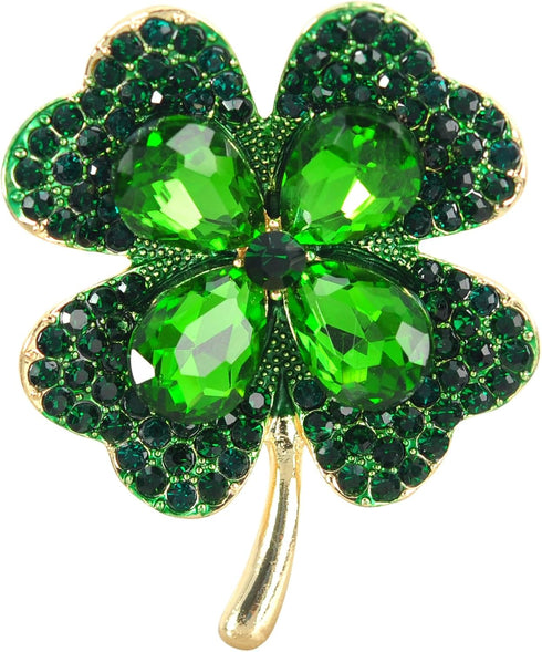 Gyn&Joy Green Crystal Lucky Four-Leaf Clover Shamrock Brooch Pin...