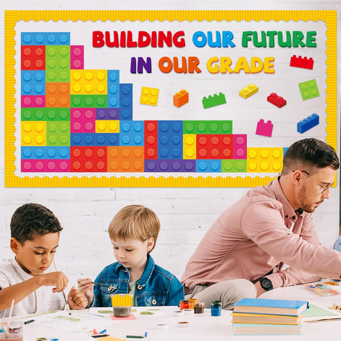 87 Pcs Building Blocks Bulletin Board Set Classroom Decoration Back to School Building our Future in Our Grade Cutouts for Classroom School Chalkb...