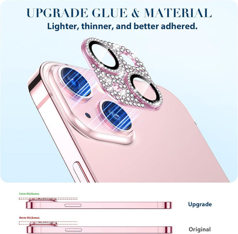 Goton Bling Metal Camera Cover for iPhone 15/15 Plus Camera Lens Protector, Tempered Glass Screen Protector Glitter Diamond Accessories for 15Plus...