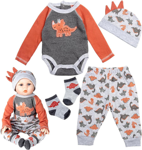 Reborn Baby Doll Clothes Accessories Little Rhinoceros Outfit 4pcs Set for 17-22 Inch Reborn Doll Newborn Girl&Boy...