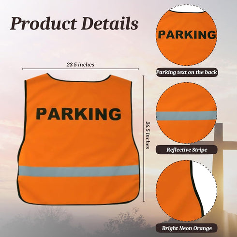 Neon Orange Parking Safety Vest - 100% Polyester, Lightweight, Adjustable, Reflective Stripe - Safety Vests for Maximum Visibility - XL...