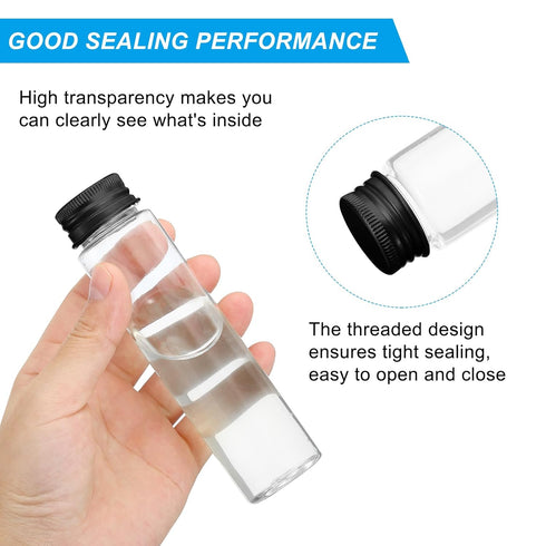 PATIKIL 80ml Plastic Test Tubes with Screw Caps, 6Pcs 128x33mm Flat Bottom Tubes for Scientific Party Decoration Candy Bead Storage Bath Salt, Bla...