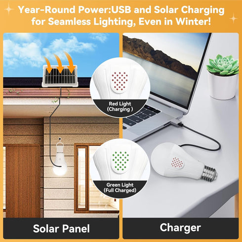 Neporal MagicGlow Rechargeable Solar Light Bulbs with Remote, USB+Solar Rechargeable Bulbs,3 Colors Shift + Dimmable Battery Light Bulb, A19 Emerg...