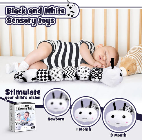 Baby Stuffed Animal Toys Infant Musical Caterpillar Toy with Crinkle & Rattles, 0-3 3-6 Months Sensory Toy Black & White High Contrast Toy, Easter...