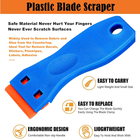 Razor Blade Scraper, 3PCS Putty Knife Tools 30 PCS Plastic Metal Blades, Kitchen Glass Window Floor Scraper for Cleaning Sticker Decal Paint Decal...