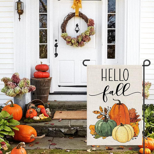 Hello Fall Pumpkin Garden Flag 12x18 Inch Double Sided, Autumn Sign Seasonal Yard Outdoor Thanksgiving Decor DF310...