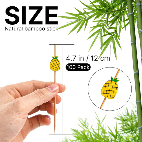 PuTwo Cocktail Picks Handmade Bamboo Toothpicks 100pcs 4.7" in Yellow Pineapples...