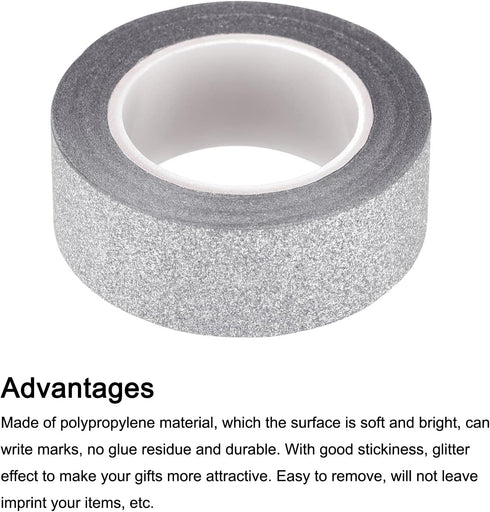 MECCANIXITY 0.6inch x 32.8ft Glitter Tape, Decorative Craft Tape Self Adhesive Stick 1.5cmx10m Silver Tone for Scrapbook, DIY Arts, Gift Wrapping...