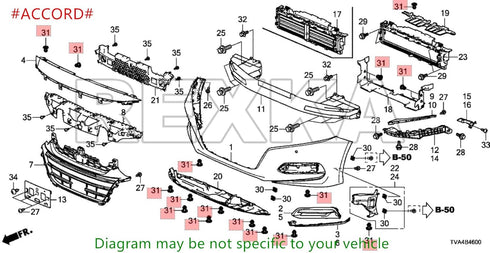 Rexka 40pcs Rear Front Bumper Cover Fender Grille Under Cover Push-Type Retainer Clip Fastener Rivet 91505-TM8-003 for Honda Acura...