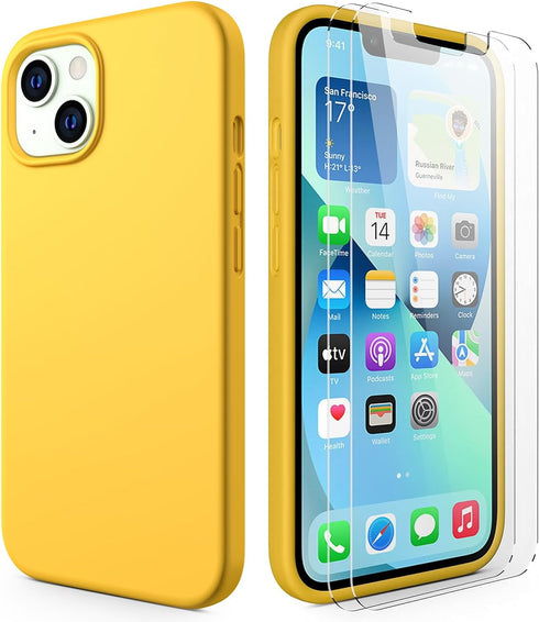 CellEver for iPhone 13 Mini Case with 2-Pack Screen Protectors, Heavy-Duty Silicone, Shockproof Rubber Phone Cover, Soft Anti-Scratch Microfiber I...