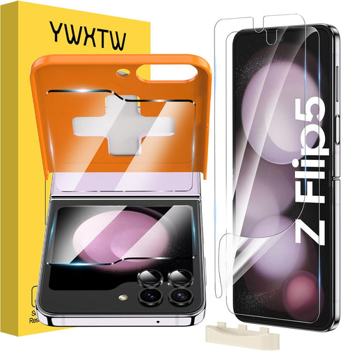 YWXTW [ 2023 Upgraded Alignment Tool for Samsung Galaxy Z Flip 5 Screen Protector, 2 Pack Inner Soft EPU + 2 Pack Front Tempered Glass + 2 PCS Met...
