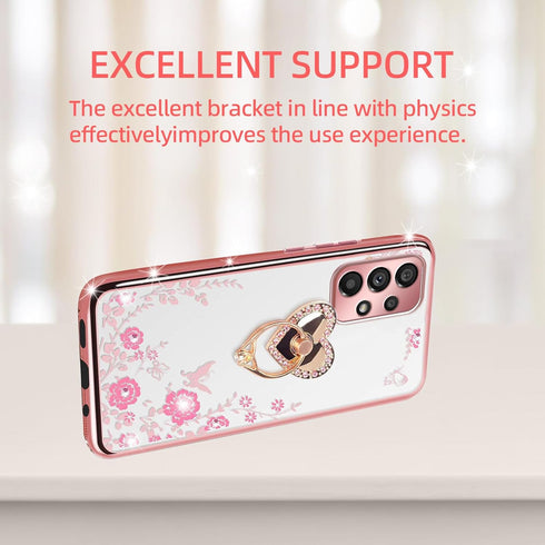 for A52 Samsung Phone Case, Samsung A52 Case for Women Glitter Crystal Soft TPU Bling Cute Pink Butterfly Heart Floral Clear Protective Cover with...