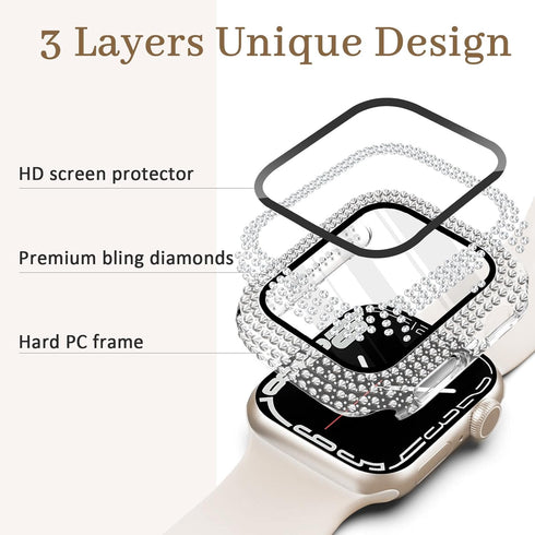 2-Pack Bling Case with HD Screen Protector Women Compatible with Apple Watch 40mm Diamond PC Bumper Full Protective Face Cover for iWatch Series 4...