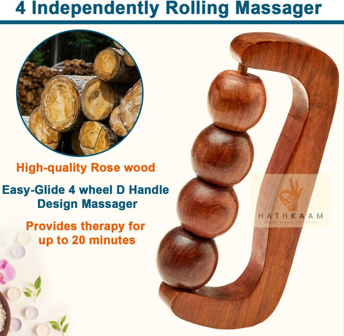 Hathkaam Wooden Massage Roller, 7" Rosewood Unisex Handheld Massager Roller for Full Body Pain Relief, Back, Neck & Shoulder, Pain Acupressure Dee...