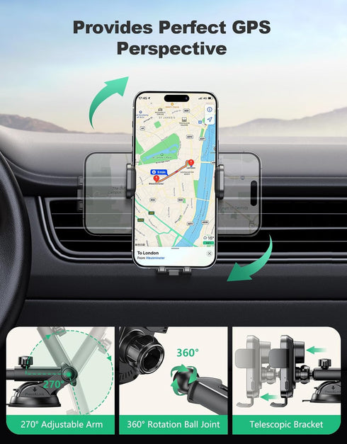 Wireless Car Charger, Auto Clamping Car Phone Holder Charger, 15W Fast Charging Phone Mount for Dash Windshield Vent for iPhone 15 14 13 12 11 Pro...