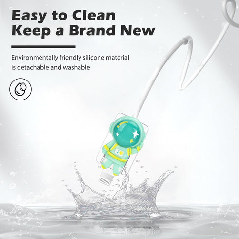 Cartoon Cable Protector Set Compatible for iPhone Charger, 3D Astronaut Design,Data Line USB Case Wire Cable Saver Clear Phone Charger Protective ...