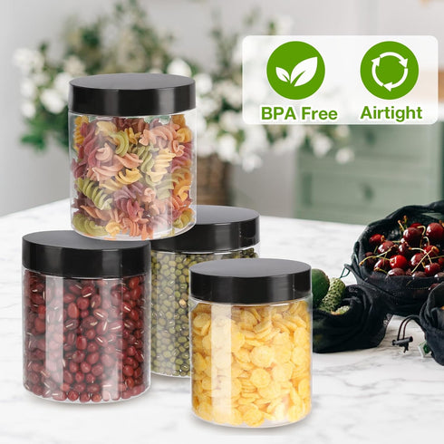Mfacoy 6 Pack Plastic Jars with Lids, 8 oz Clear Storage Container, Leakproof Plastic Mason Jars, Empty Round Slime Container, Cosmetic Jars for S...