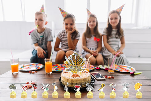 25 Pcs Tools Cake Topper Cupcake Toppers Tools Cake Decorations for Tools Party Decorations Tool Birthday Party Supplies...