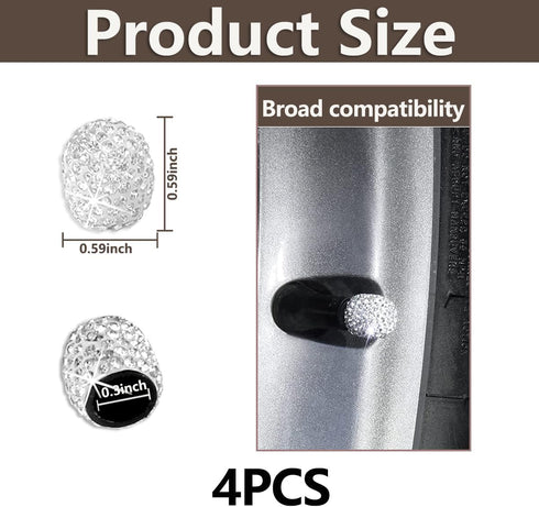 4 PCS Handmade Rhinestone Car Tire Valve Stem Cap, Sparkling Crystal Stem Air Cap Cover, Attractive Dustproof Bling Wheel Tire Valve, Universal fo...