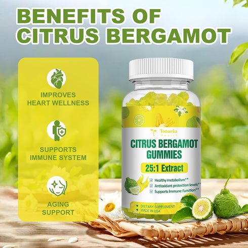 Citrus Bergamot Gummies for Healthy Cholesterol - All Natural Supplements 25:1 Extract from Italy Bergamot Supplement for Immune Support Healthy A...