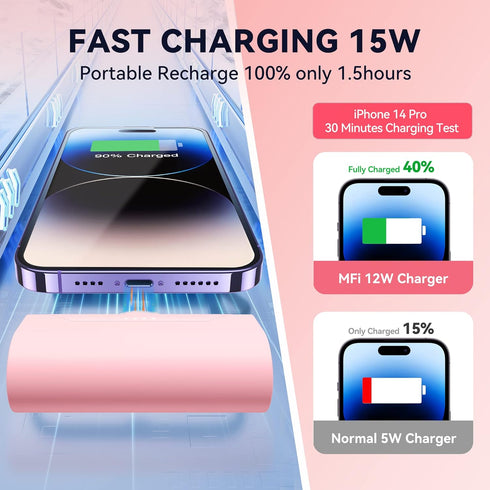 Mini Portable Charger Power Battery Charger 15W 4800mAh Small Portable External Power Bank Fast Charging Cordless Battery Charger for iPhone 14 13...