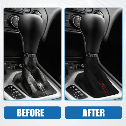 Car Shift Boot Cover Universal Gear Shift Knob Boot Dust Cover Suede Black with Red Line...