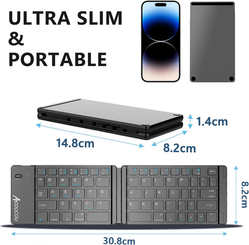 Acoucou Foldable Bluetooth Keyboard for Travel, Business, Gifts, for iPad Tablets Laptop,MacBook Pro/Air, Compatible with MAC/iOS, Windows, Androi...