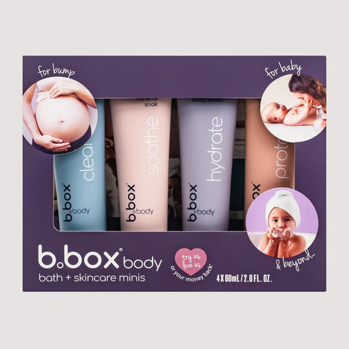 b.box body Bath + Skin Care Minis - Cleanse, Soothe, Hydrate & Protect. 4 Pack of Body Wash, Mineral Soak, Lotion & Diaper Cream. Calming Scents. ...