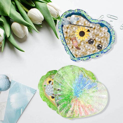 Zayookey Box Resin Molds, Storage Box Silicone Mold with Lid, Heart Shape Jewelry Box Epoxy Resin Casting Mould for DIY Trinket Candy Containers C...
