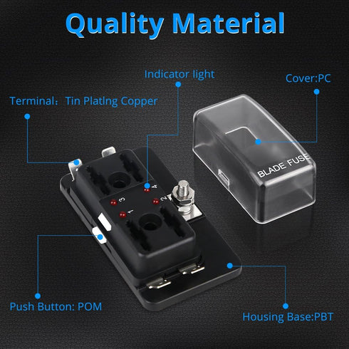 WATERWICH 4-Way Blade Fuse Box Standard Circuit Fuse Holder Box Block DC 12-32V with Waterproof Protection Cover for Car Boat Marine Trike Auto Ca...