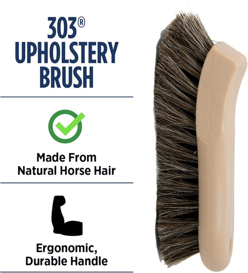 303 Upholstery Brush - Horse Hair Bristles - Tough On Stubborn Stains, Gentle On Delicate Fabrics - Contoured, Ergonomic Design - Leather Seats, C...