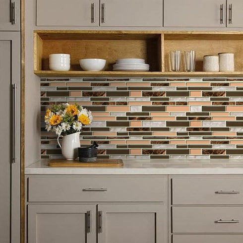 Livebor Brown and Gray Peel and Stick Backsplash Kitchen Wallpaper 11.8inch x 196.8inch Bathroom Wallpaper Kitchen Backsplash Waterproof Contact P...