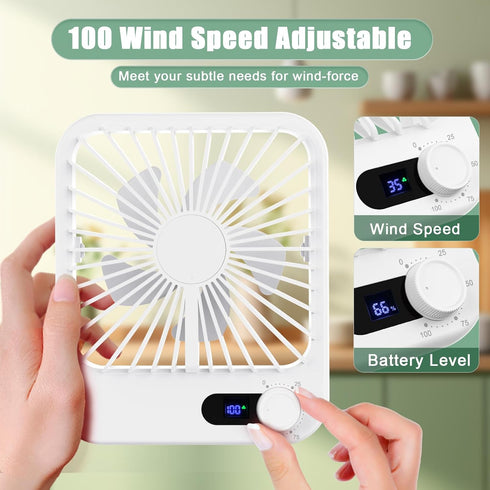 Travel Fan for Sleeping, Portable Fan for Travel Rechargeable with Digital Display, 100 Speed Wind Personal USB Fan with Variable Speed Knob, Smal...