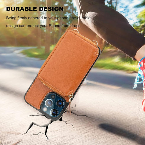 Bocasal RFID Blocking Wallet Case for iPhone 13 Pro Max, Adjustable Crossbody Zipper Purse with Kickstand and Detachable Wrist Strap, PU Leather F...