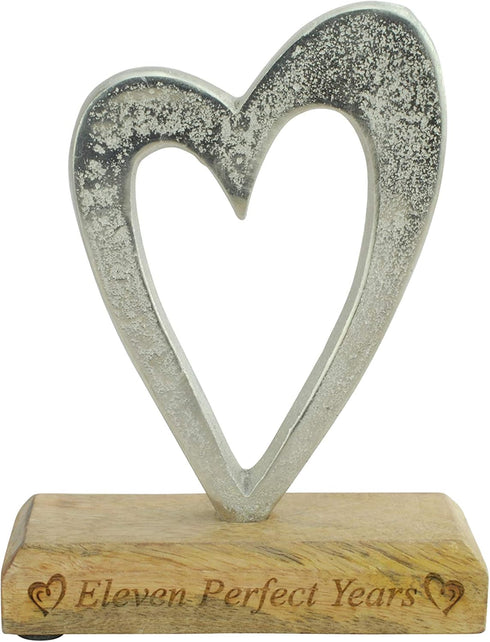 Eleven Perfect Years 11th Anniversary Rustic Metal Heart Decoration – Free Standing Aluminium & Wooden Decoration (hssperf-11)...