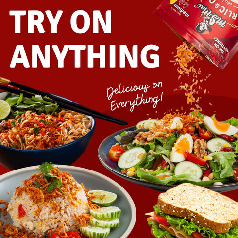MaeMai Medium Spice (SPICY) - Crispy Onions & Garlic Flakes - Crunchy All-Purpose Seasoning, Keto, Salad Toppings, Fried Onions - Ramen, Rice Seas...