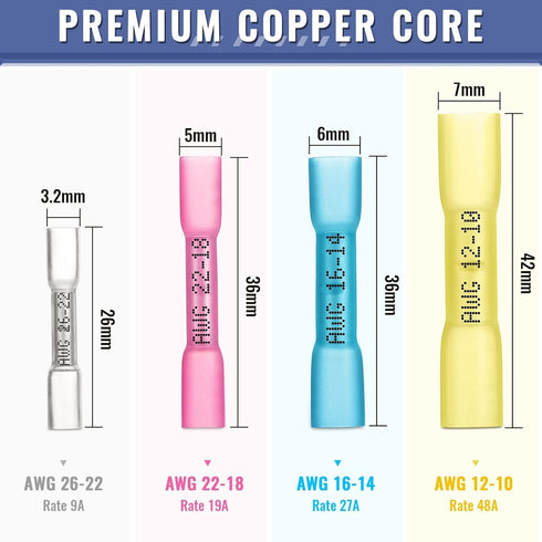 210PCS Heat Shrink Butt Connectors, Sopoby Marine Grade Electrical Wire Connectors Kit, Tinned Red Copper Insulated Waterproof Crimp Terminals But...