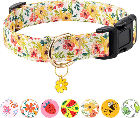 Dog Collar,Personalized Adjustable Cute Puppy Collars for Girl Female Boy Dogs Flower Patterned Design,Soft Pet Collar with Safe Buckle for Small ...