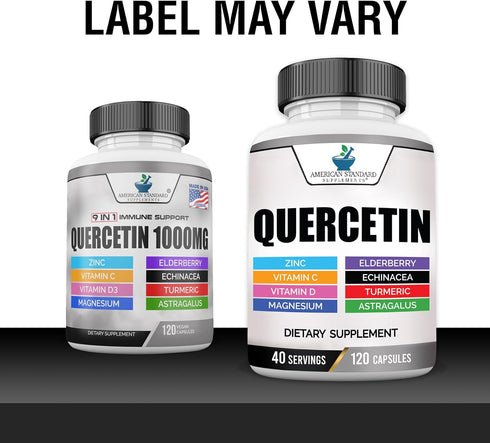 American Standard Supplements Quercetin 1000mg Per Serving with Zinc, Vitamin C, Vitamin D3, Magnesium, Elderberry, Echinacea, Turmeric, Astragalu...