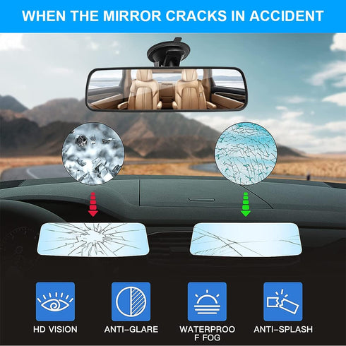 9.8'' Car Rear View Mirror with Suction Cup, Anti Glare Adjustable Auto Interior Rearview Mirror, HD Thickened Vehicle Inside Mirror Reduce Blind ...