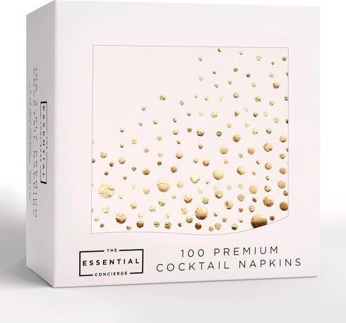 Stylish Gold Cocktail Napkins, 100 Disposable Party Napkins, Gold Dessert Napkins, 3-Ply, 5x5 Inch White and Gold Napkins, Disposable Wedding Cock...