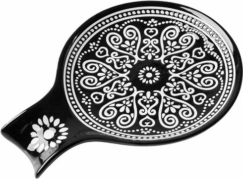 Ceramic Spoon Rest, Cooking Spoon Holder for Kitchen Counter/Stove Top/Dining Table Modern Farmhouse Decorative, Large (Black)...
