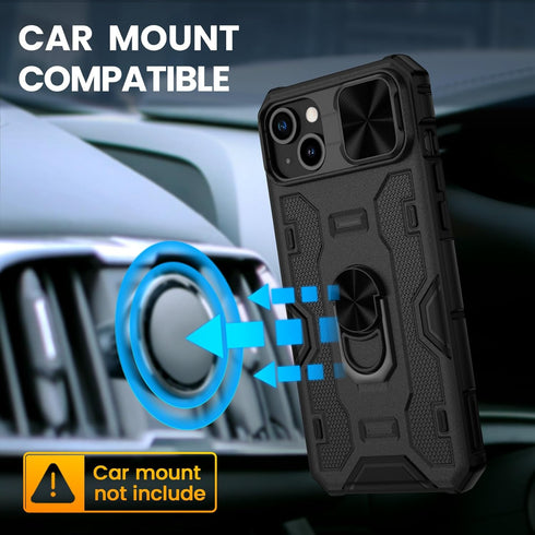 VEGO for iPhone 15 Plus Case, iPhone 15 Plus Kickstand Case with Slide Camera Cover Built-in 360° Rotate Ring Stand Magnetic Shockproof Phone Cove...