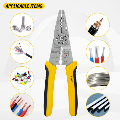 KATA 8 Inch Wire Cutter Wire Stripper, Cutting for 10-20 AWG Solid Wire and 12-22 AWG Stranded Wire, Wire Stripper Crimper Crimping Tool for Elect...