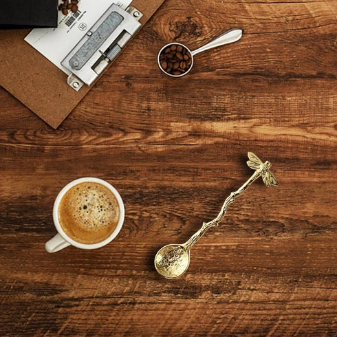 Gold Retro Dragonfly Spoon Coffee Spoon Teaspoon Stainless Steel Tableware Creative Sugar Spoon Tea Spoon Stir Bar Spoon Stirring Spoon,Cake Spoon...