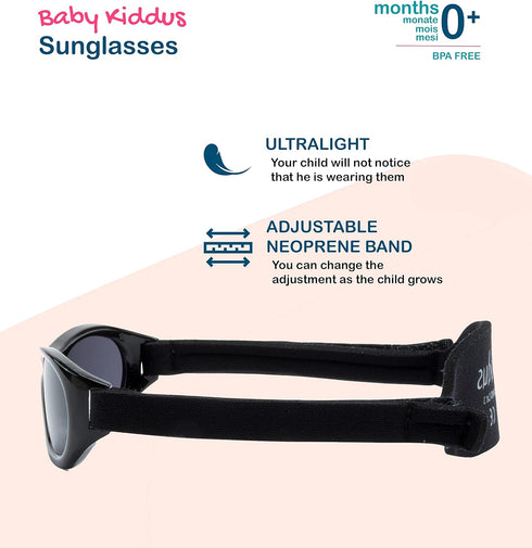 Kiddus Sunglasses for Newborn Baby. Age 0-2 years. UV Protection UV400. Adjustable Soft Neoprene Band. Unbreakable. BPA Free...