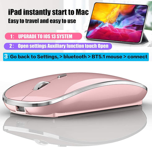 Bluetooth Mouse for iPad pro iPad Air Mac MacBook Pro MacBook Air MacBook Wireless Mouse Laptop Chromebook Win8/10/11 HP DELL PC (Pink)...