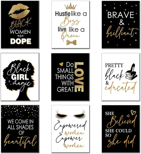 8 x 10 Inch Inspirational Wall Décor Teen Black Girls Bedroom Décor Makeup Lash Lips Wall Art Poster, Motivational Design for Bathroom Beauty Salo...